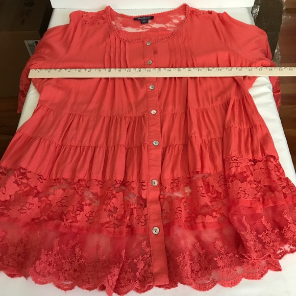ROAMANS Lace Embroidered Tunic Babydoll Rayon Coral Women’s Plus Size 14W 1X - Picture 10 of 16